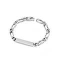 Bracelet chaîne Figaro en argent poli avec plaque ID rectangulaire et fermoir homard - Style CE107-2 (Longueur env. 20.5CM)