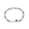 Pulsera Figaro de acero inoxidable plateado con placa de metal lisa para personalización - Estilo CE107-1 (Longitud aprox. 20.5CM)