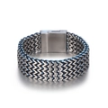 Men's wide stainless steel woven bracelet with silver and blue metal textures - 20cm / Sand Blue
