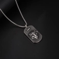 Collar de placa militar león Leo en acero inoxidable plateado con cadena de box - Colgante Color Acero Solamente (Sin Cadena)