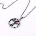 Collier croix gothique en acier titane avec zircon rouge et motifs celtiques tissés - Pendentif Uniquement (Sans Chaîne) / Argenté