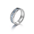 Bague rotative en acier inoxydable argenté avec runes nordiques bleues sur fond blanc - Taille US 7 / Argenté