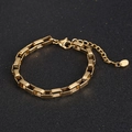 Polished gold rectangle box chain bracelet with lobster clasp and adjustable link - Gold