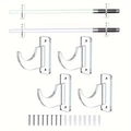 Macro view of four clear acrylic wall mount brackets with mounting screws and wall anchors - Transparent (2 Pairs)
