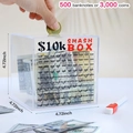 Transparent acrylic savings box with 10k goal grid and 4.72 inch dimension scale - Small 10k with Pen