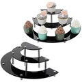 Detail of 3-tier black acrylic cupcake stand with metal pillars for dessert display - Semicircle Style / Black Stainless Steel Pillar