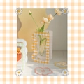 Orange checkered acrylic daisy vase with wave edge design and faux poppy flower accent - Orange Checkered Only (Without Flower)
