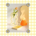 Gelb-weiß karierte Acryl-Blumenvase mit dekorativem Teekannen-Stricküberzug in Orange - Gelb Karriert Nur (Ohne Blume)