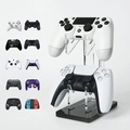 Dual-tier acrylic controller stand showing compatibility with PS4, PS5, and Xbox gamepads - Black Double Layer