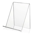 Detailed side view of clear acrylic L-shaped display stand with a stable triangular base - 19x12x11cm