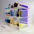 Iridescent acrylic tiered organizer rack showing rainbow colors for desktop storage - Thickened / Iridescent