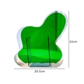 Detailed dimensions of green acrylic geometric flower vase with wooden base 22cm x 20.5cm - Irregular Style (Bright Green Wave)