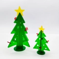 Mini green acrylic Christmas tree set with yellow stars and red ornaments on white background - Small Christmas Tree / 80x110mm