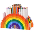 Rainbow acrylic desk organizer with colorful compartments for pens and stationery - Rainbow Color (As per details)