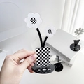 Detail of acrylic flower desk ornament with black and white checkerboard pattern - Checkerboard Double Flower Style (4)