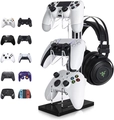 Detailed view of the 3-tier acrylic controller stand showing headphone hook and base - Black Three Layers