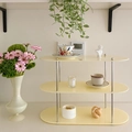 Modern 3-tier cream acrylic oval storage rack with silver metal supports for home decor - 3-Layer / Beige Large