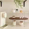 Three-tier oval acrylic storage rack with cream white and coffee trays and silver metal poles - 3-Layer / Large Multicolor