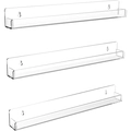 Set of 3 transparent acrylic wall mounted shelves with L-shape protective front ledge - Set of 3