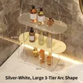 Nordic 3-tier acrylic storage rack for bathroom vanity with silver metal frame and shelves - Fluted Cream Large 3-Tier