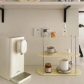 Cream 3-tier acrylic storage rack with silver metal legs for makeup and cup display - 2-Tier / Beige Small