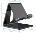 Sleek black acrylic phone stand with stable triangular design and dimensional markings - Black