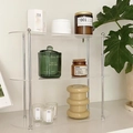 Three-tier clear acrylic display stand with silver metal pillars for cosmetics storage - 2-Tier / Small Transparent