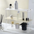 Acryl parfum organizer met 3 niveaus en gegolfde bladen voor make-up opslag - Gematteerd Melkwit (Transparante Kolom)