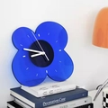 Modern flower-shaped silent wall clock in glossy blue finish for home decor - Blue 4-Petal Style