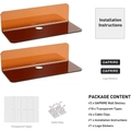 Set mit zwei bernsteinfarbenen schwebenden Acrylregalen inkl. Klebestreifen und Clips - Braun