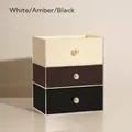 Organizzatore in acrilico a tre cassetti bianco, ambra e nero con pomelli in perle - Crema Ambra Nero (3 Strati)
