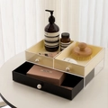 Organizzatore trucco acrilico, manici in perla, cassetti neri e giallo crema - Contrasto Bianco Nero (2 Strati)