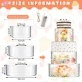 Size guide for clear acrylic fillable cake stands with dimensions and LED light details - Round Style
