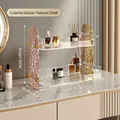 Roze acryl opbergrek met dubbele laag, gletsjertextuur en gouden metalen knoppen - Klein