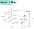 Three-tier clear acrylic display stand showing exact dimensions 9.5 x 7.6 x 6 inches - Small 24x15cm