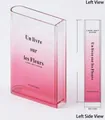 Pink gradient acrylic book-shaped vase with floral text and 40mm side view details - Gradient Style A Pink