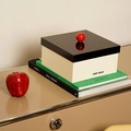 Acrylic storage box with red sphere handle and cream base in Bauhaus style - Red Ball Style (No Logo) / Large Capacity