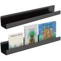 Set of two black magnetic acrylic floating bookshelves for walls and fridges - Solid Black
