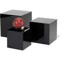 Set of three black acrylic cube risers for professional jewelry and cosmetic display - Black