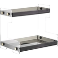 Modern two-tier acrylic organizer rack with dark grey trays and gold metal accents - Transparent Grey