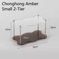 Modern 2-tier amber acrylic wave shelf with silver metal rods and fluted glass texture - Amber Small 2-Tier