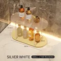 Small 2-tier oval acrylic storage rack with silver metal frame for bathroom vanity - Fluted Cream 2-Tier