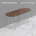 2-tier oval acrylic storage rack with amber and fluted glass on silver metal stand - Fluted Amber Large 2-Tier
