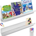 Set of two white magnetic acrylic floating bookshelves with front border for storage - Bookshelf With Single Pen Holder / White