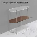Modern 3-tier acrylic storage rack with amber and fluted glass panels and silver metal poles - Fluted Amber Large 3-Tier