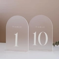 Frosted acrylic arch table numbers with gold foil printing and matching bases - White No. 1-10