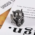 Retro gothic skull ring made of durable stainless steel with detailed side relief engravings - US Size 7 / Silver