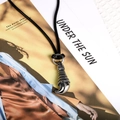 Retro wolf tooth pendant necklace in titanium steel with black woven rope for men - Pendant with 60cm Leather Cord