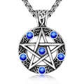 Vintage Pentagramm Halskette mit blauen Kristallen und keltischen Knoten Details - Stern Keltischer Knoten / Silber mit blauem Stein