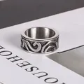 Retro stainless steel men's ring featuring vintage embossed sunflower sun patterns - US Size 7
